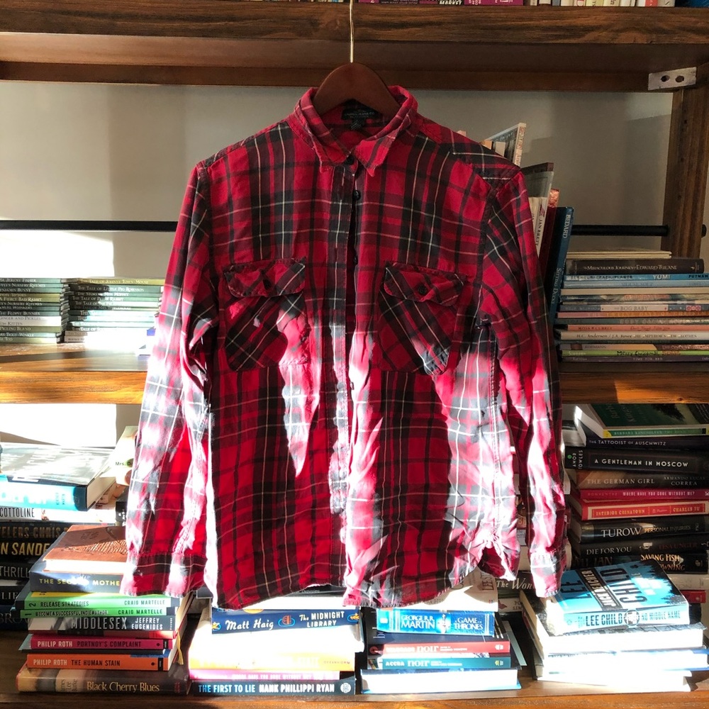 Lauren Jeans CO Red Plaid Button Down Shirt, L EUC